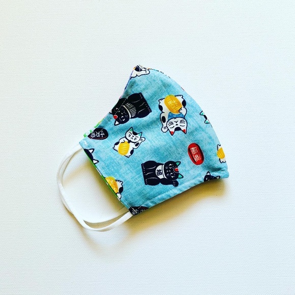 NEW Handmade Blue Lucky Cat Print Face Mask - Picture 5 of 5